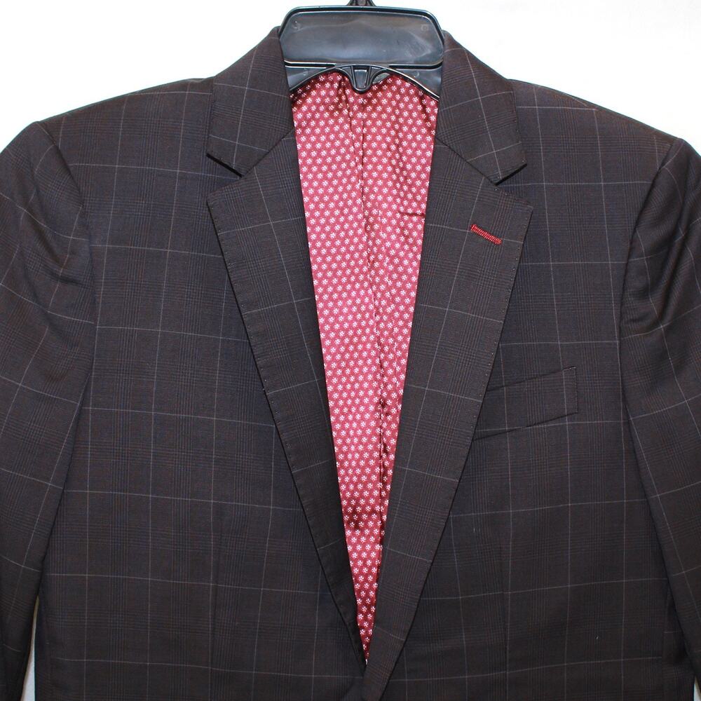 Indochino Brown 100% Wool Pantsuit Men's Classic Plaid Lined Slim Fit Small